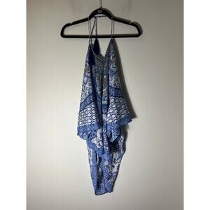 True Colours by La Moda Clothing Blue and White Scarf Halter Top One size